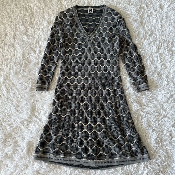 Missoni Gray and Black Geometric Print Wool Blend Sweater Dress Size IT 44 US 8 - Picture 5 of 8